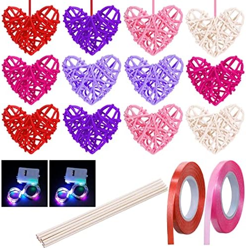 32 peças do Dia dos Namorados em forma de coração Filler de vasos naturais Bolas de vime Ornamentos