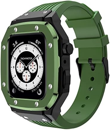 Kavju para Apple Watch Band Case Series 8 45mm para Apple Watch Silicone Watch Band+Aço inoxidável Caixa de relógio 45mm 44mm 42mm Modificação de moldura de metal Modification Mod Kit