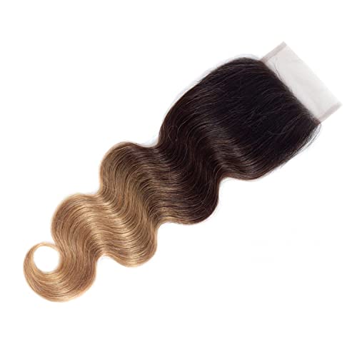 12a ombre pacote de ondas corporais com fechamento Virgin Virgin Remy Humano ombre 3 tons T1B/4/7 27 Corpo onda corporal