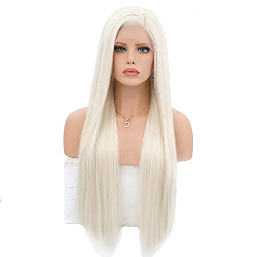 Wenjing Platinum Loira Lace Front Wigs for Women Silk reta sintética peruca longa peruca de renda resistente ao calor
