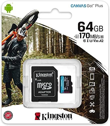 O cartão de memória Kingston MicroSD 64GB Go Plus com o adaptador funciona com o pacote GoPro Hero 10 Class 10, V30, A2,