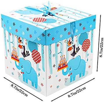 Caixa de presente de aniversário de 8,7 de elefante de 8,7 de elefante com tampa e fita, caixa de presente dobrável para