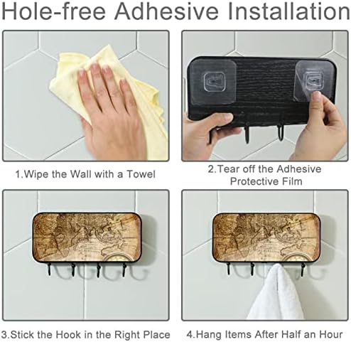 Ganchos de parede para ganchos de utilidades suspensos, bússola de mapa do mundo retrô, ganchos de banheiro ganchos de cozinha ganchos adesivos