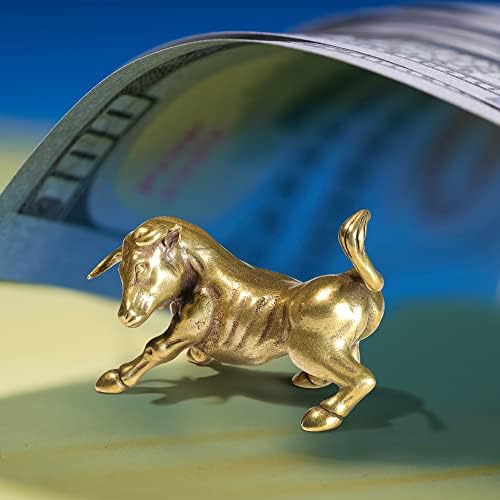 Mini Brass Bull, Brass Bull estátua, Bull Wall Street, decoração realista de mesa de touro, estatueta de touros de bronze