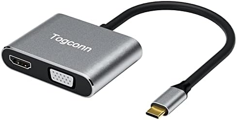 Togconn USB C a HDMI VGA Adaptador ， Tipo C A adaptador HDMI Dual VGA compatível com MacBook Pro, iPad Pro/Air, Dell XPS,
