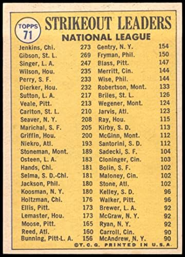 1970 Topps 71 líderes de strikeout NL Bob Gibson/Fergie Jenkins/Bill Singer Cubs/Cardinals/Dodgers Ex+ Cubs/Cardinals/Dodgers