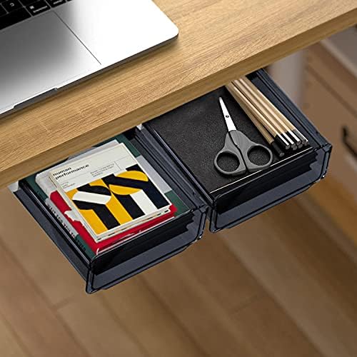 Opnieek Auto-adesivo sob a gaveta de mesa Organizador, 2 Mesa de matilha Slide escondida para fora de armazenamento de armazenamento Montado com gavetas de bandeja de lápis para escolar