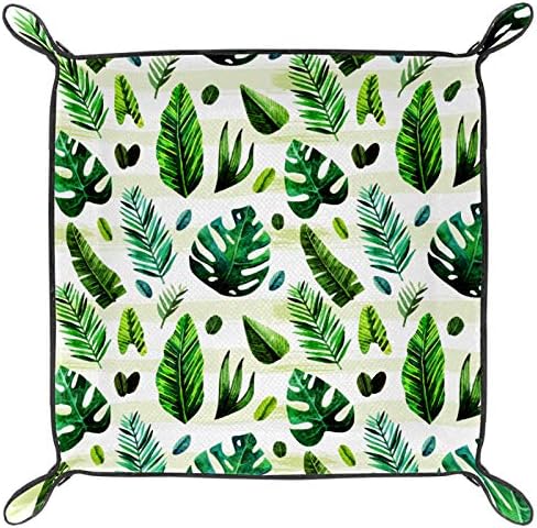 Lyetny Tropical Green Leaf Organizer Bandeja Caixa de Armazenamento Caddy Caddy Desktop Alteração da carteira Caixa Caixa Caixa Bandejas de armazenamento Valet, 20.5x20.5cm