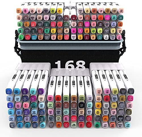 Marcadores de colorir Aitusha definidos para adultos com base permanente, 168 cores de canetas de arte permanente de ponta