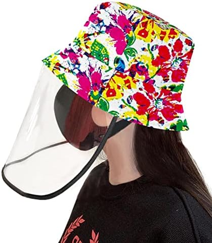 Chapéu de proteção para adultos com escudo facial, chapéu de pescador anti -sun tap, flor de graffiti colorido floral
