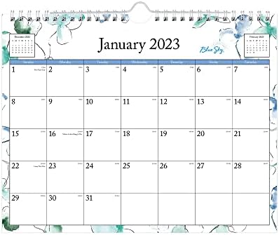 Sky Blue 2022 Calendário de parede mensal, 11 X 8,75, Wirebound, Blocks Wide, Lindley