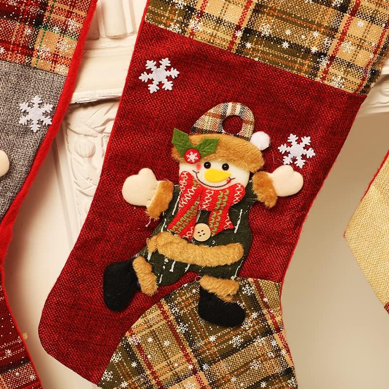 Eoefou Christmas Stocking Classic Grandes meias Papai Noel, boneco de neve, renas de natal de natal de rena, 18in Burlap