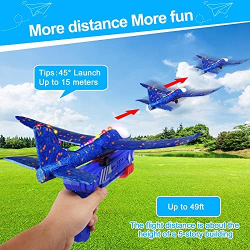UITECGOO 3 PACK Airplane Toy, LED Glider Foam Airplanes para crianças, Lançador de avião educacional ao ar livre Presentes de aniversário para 4 5 6 7 8 9 10 11 12 anos meninos meninos meninas