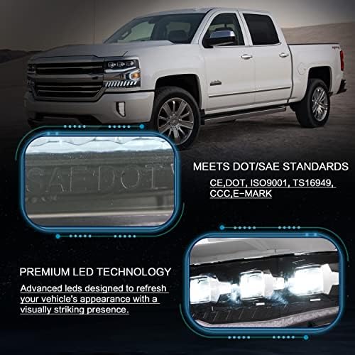 Os faróis de LED VLAND ajustados para a Chevrolet Silverado 1500 -2018, com sinal de giro sequencial, animação de inicialização dinâmica de respiração, refletor de âmbar e luzes azuis do dia