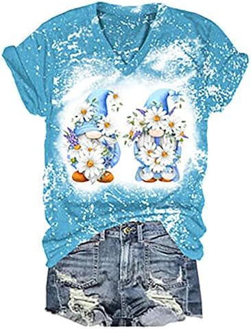 Camisetas para mulheres de manga comprida Cotton Feminino Tay de Páscoa tingido V Pesco