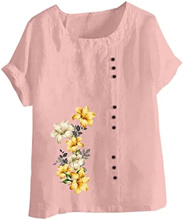 Tampas florais de tamanho grande para mulheres 2023 Button Summer Down Down Cotton Linen Jacquard Bloups Top Moda Camiseta Casual
