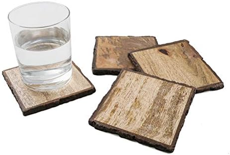 Coasters de madeira de manga com 4-Pack Packstone com bordas de 4 ”quadradas