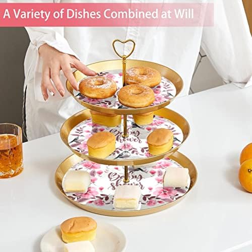 3 Placa de fruta de cupcakes de 3 camadas de sobremesa Plástico para servir suporte de exibição para casamento de aniversário Decorações de chá de chá de bebê redondo, lindas aves e flores em aquarela