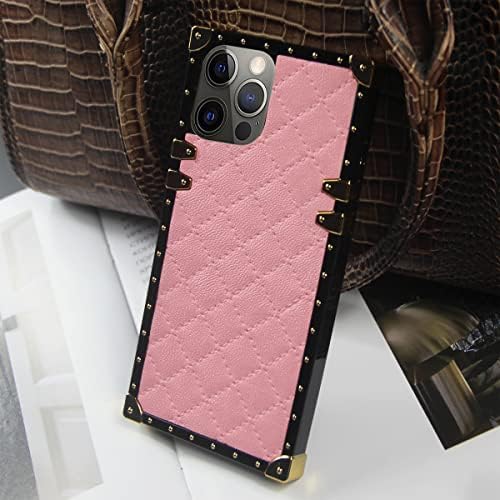 Heromiracle Compatível com iPhone 12 Pro Max Case quadrada decoração de metal capa traseira para mulheres de luxo