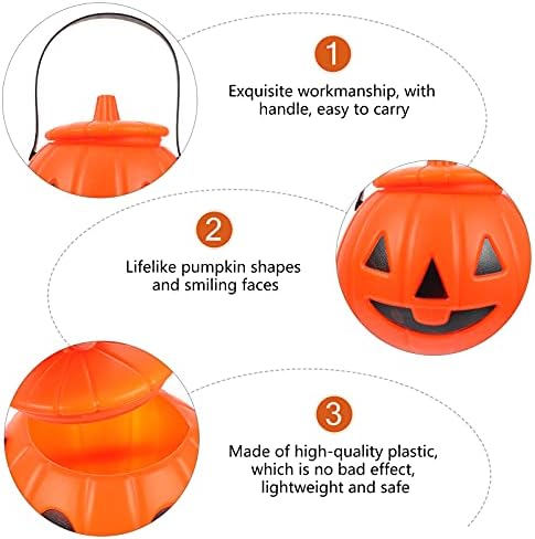Kisangel Pumkin Decoração Halloween Pumpkin Candy Bucket: Jack O Lanterna 3pcs Luzes LEDs Truque ou sacos de tratamento para