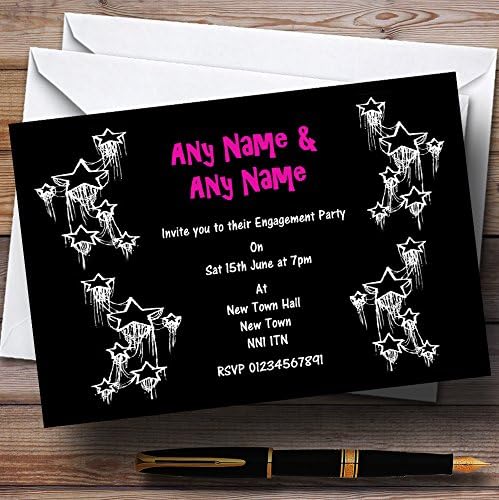 Convites personalizados de festa de noivado branco rosa preto