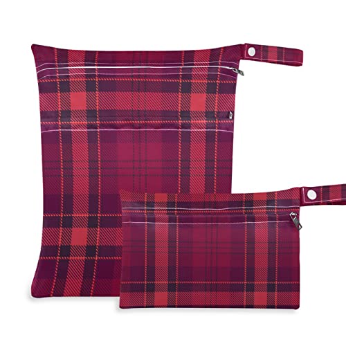 Kigai Water impermeabilizada conjunto de sacos de xadrez vermelho e roxo Sacos secos úmidos para fraldas de pano bolsa