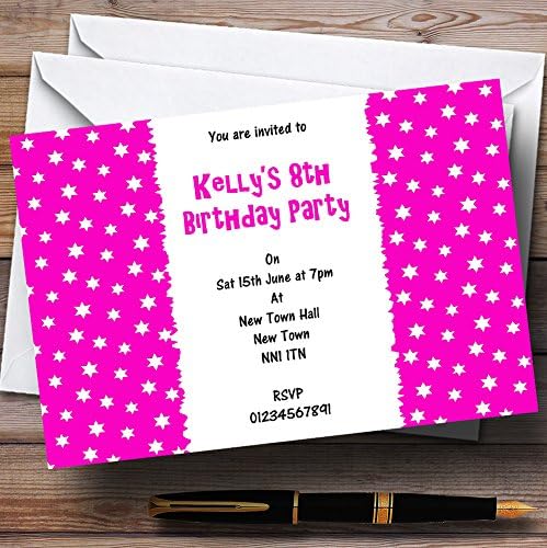Convites de festas para crianças personalizadas rosa e brancas brilhantes