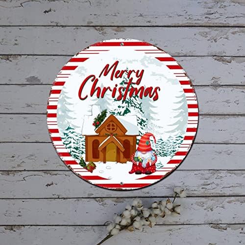 Feliz Christmas Door Sign Papai Noel Snows House Truck redonda Metal Tin Sign