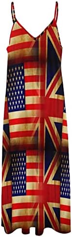 British USA Flag Long Maxi Dress Slip Print Prind sem mangas praia engraçada