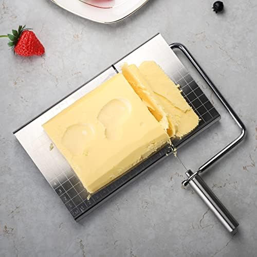 Flicer de queijo Zeeooil com fio de queijo de aço inoxidável com 5 fios de substituição Slicer de queijo para queijo em bloco queijo aço inoxidável escala precisa para cortes claros