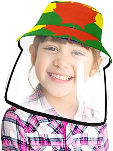 Chapéu de proteção para adultos com escudo facial, chapéu de pescador anti -sun tap, arco -íris monstera folhas de plantas tropicais
