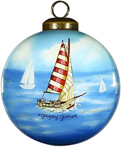 Massachusetts lagosta e veleiro reverso pintado de vidro bola de Natal