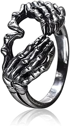 Anel de gesto de gestão do coração anéis de banda gótica do esqueleto punk mãos retro jóias ajustáveis ​​de hip hop