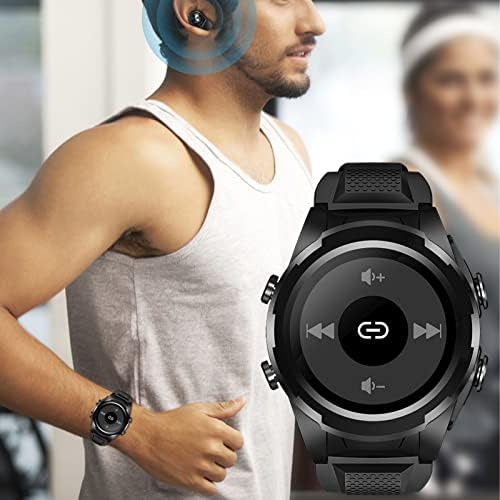 Relógio inteligente com fones de ouvido, relógio redondo de fitness, relógio Bluetooth de 1,28 polegada com passo, calorias,