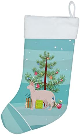 Tesouros de Caroline CK4724CS Sphynx Cat Feliz Natal de Natal, lareira pendurando meias de Natal Decorações de férias em família da