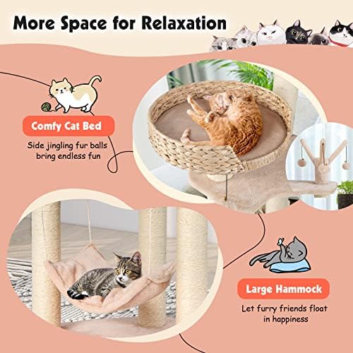 PetSite Terby Cat Tree, Tower de gatos modernos com rede e arranhões, condomínio de Cattail e poleiro superior, árvore