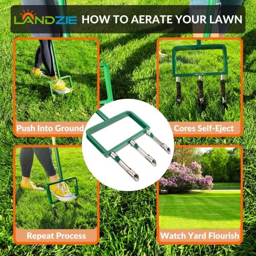 Landzie Hollow Tine Fork Aerador - 42 polegadas Manual de aço inoxidável Jardinagem Ferramenta de mão - Ferramenta de grama de