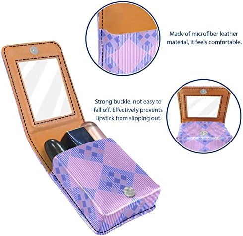 Caixa de batom de Oryuekan, bolsa de maquiagem portátil fofa bolsa cosmética, organizador de maquiagem do suporte do batom, Rhombus Plaid Purple Stripes Retro