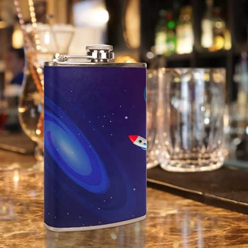 Balão de quadril para bebidas inoxidáveis ​​à prova de vazamento de aço inoxidável com funil 7.7 oz de couro ótima ideia de presente Flask - Space Space Spaceman Universo