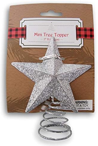 Glitter Miniature 5 pontos Star Tree Topper - 5 polegadas de altura - Base em espiral