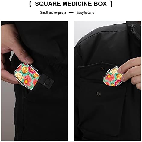 Caixa de comprimidos Flores coloridas Caixa de tablet em forma de quadrado Caixa de comprimido portátil Pillbox Vitamina
