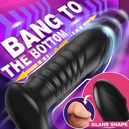 Vibrador anal de empurração com anel de pênis grosso, 3*10 vibração e telescópica Prostate Massager Dildo Plugue anal em forma de