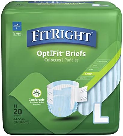 Fitright Optifit Extra Adult Briefs, fraldas de incontinência com abas, absorção moderada, grande, 44 a 56 , 20 contagem