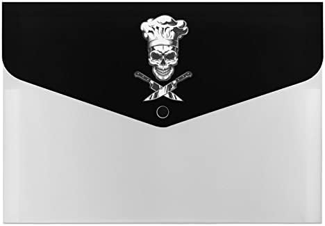 Monocroma Chef Skull 6 Pocket Organizador de arquivos em expansão A4 Pastas de tamanho à prova d'água envelopes