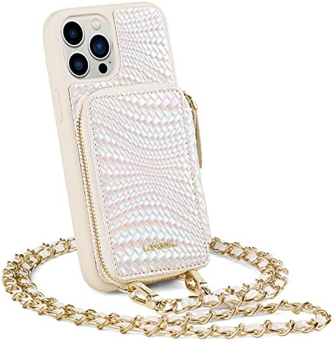 Caixa da carteira Lameeku Compatível com o iPhone 13 Pro 6.1 , Glitter iPhone 13 Prottle Crossbody Case com [bloqueio de RFID], capa de carteira de zíper em couro para mulheres, 6,1