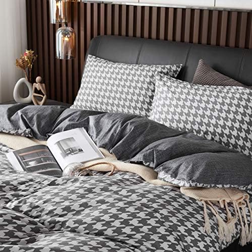 Fadfay Grey Grid Duvet Capa Conjunto de Twin XL Algodão Casa -icmia Bedding Boy & Girls Reversível Gingham Geométrico Teen Checker Bedding Zipper 3pcs, Twin Tamanho extra para dormitório para dormitório