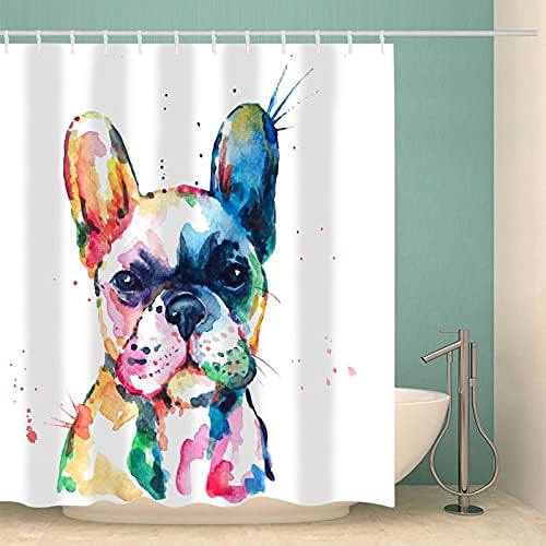 ABAYSTO Frenchie Bulldog French Bulldog Original Aquarela de cachorro Rainbow Banheiro decoração de cortina de chuveiro
