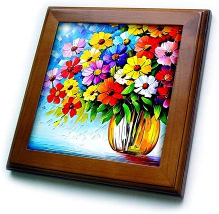 3drose doce doce bando de flores coloridas de verão em um vaso de vidro. - ladrilhos emoldurados