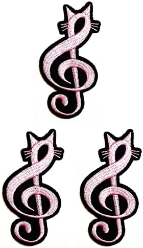 Kleenplus 3pcs. Pink Kitten Cartoon Music Note Patch Aplique Applique Artesanato Artesanato Baby Girl Girl Mulheres Roupa