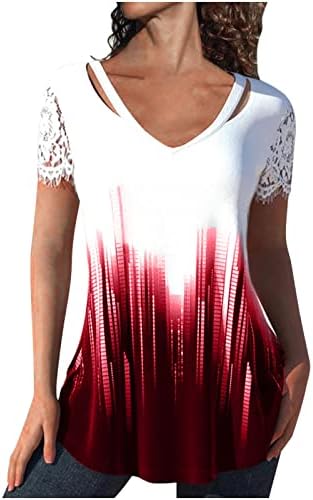 Mulheres de verão túnica tops de renda oca de manga curta V russa de camiseta t-shirt imprimir camisetas gráficas casuais blusas solteiras